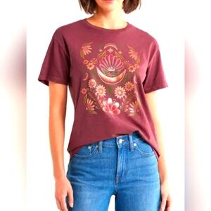 Lucky Brand TShirt Flower Maroon Colored Lotus Flower
